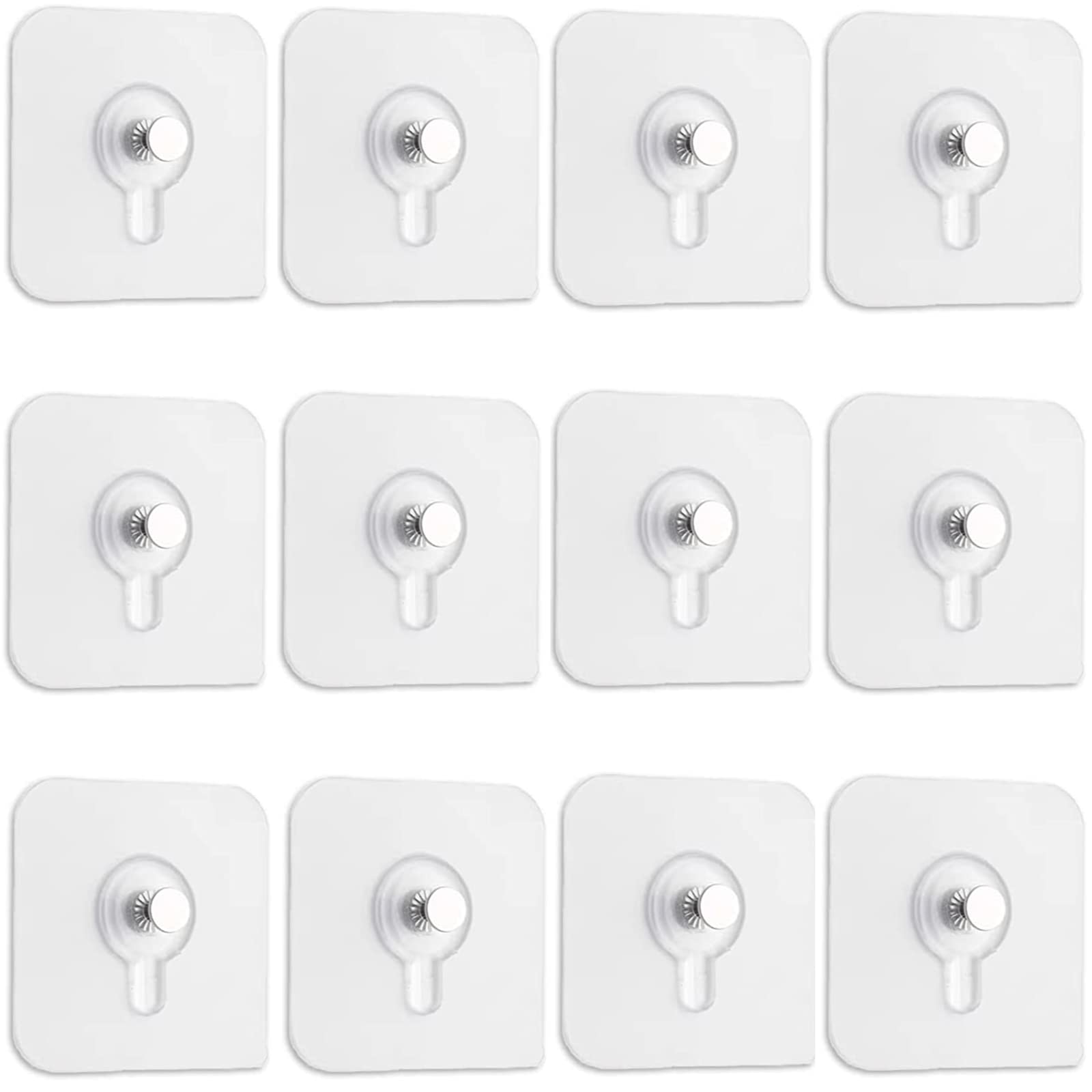 12Pcs Adhesive Picture Hooks Transparent Hanging Nail Picture Hangers Without Nails Punch-Free Wall Mount Screw Hangers Clock Photo Frame Hangers for Pictures Frames Wreath Wall Decor