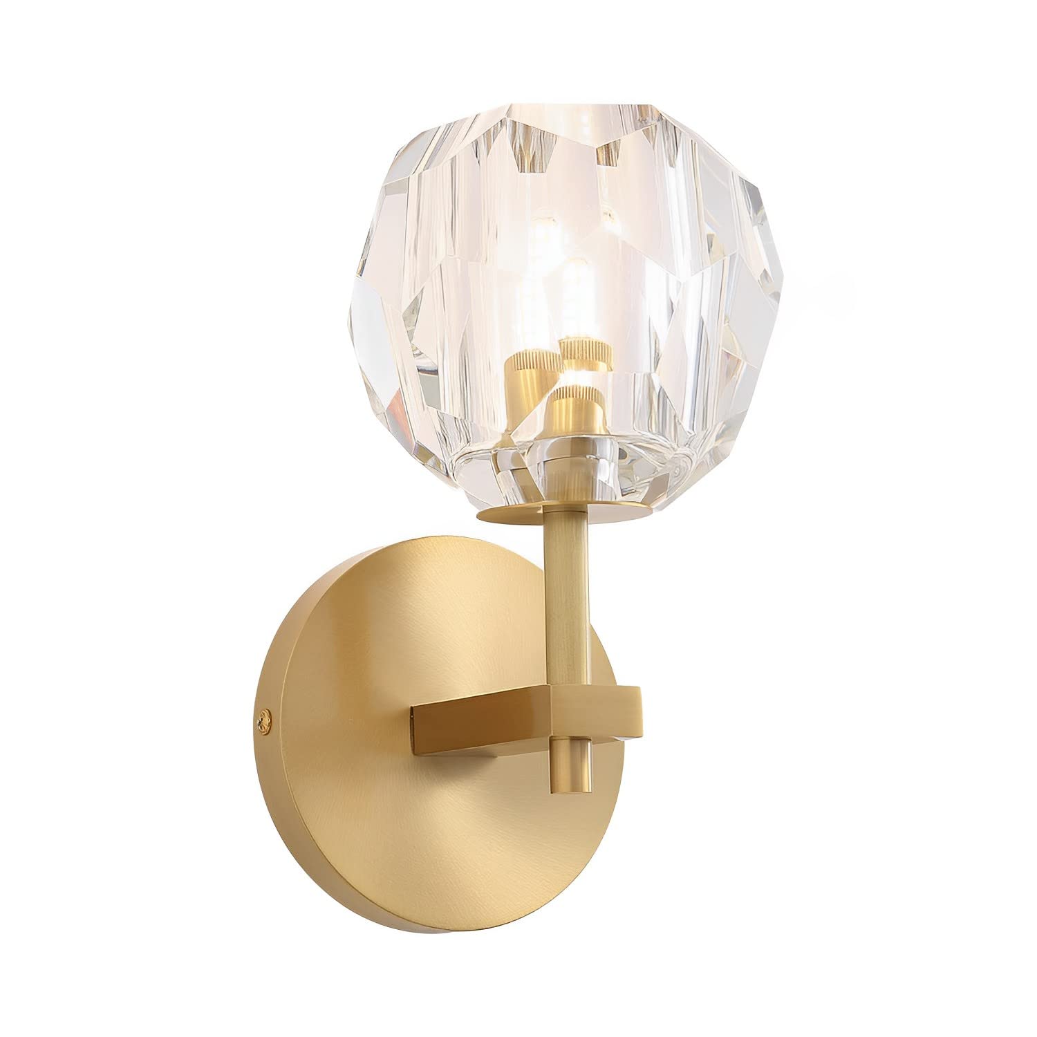 MESOVFCA Brushed Brass Crystal Wall Sconce, Modern Antique Brass Wall Lamp Lighting, Golden Mid Century Vanity Wall Light for Living Room Bathroom Bedroom Hallway,1pack
