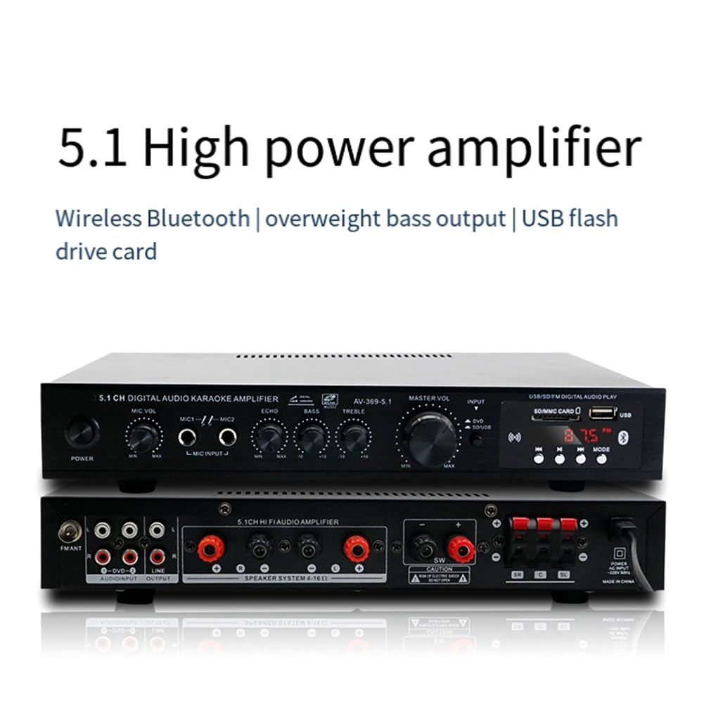 Amplificateur HiFi 5.1 Canaux Caisson de Basses Haute Puissance Scène Home Cinéma Bluetooth Radio Amplificateur Extérieur Prise UE Facile à Utiliser