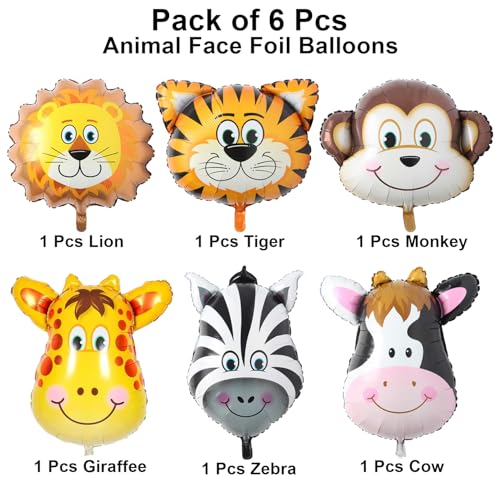 Image of Rozi Decoration Safari Animal Balloons Set, Jungle Theme Party Decorations with Lion, Tiger, Zebra, Giraffe Characters, Birthday Party Supplies, Foil Mylar Balloons