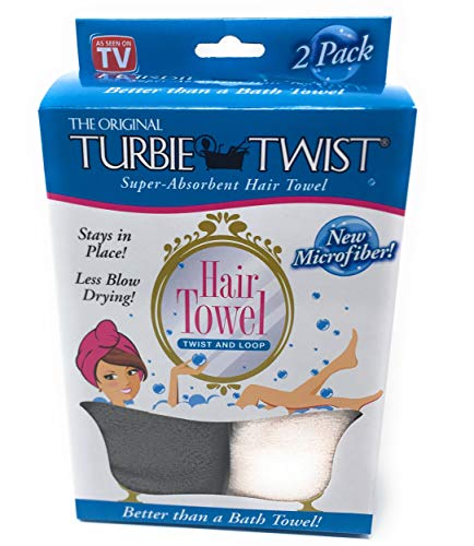 Turbie Twist Microfiber Super Absorbent Hair Towel (2 Pack) (Grey-Light Pink)