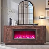 OKD Modern 70' Fireplace TV Stand with 36' Electric Fireplace, Entertainment Center for TVs Up to 80', Media Console with Side Cabinets, Thick Wood Design for Living Room, Dark Walnut