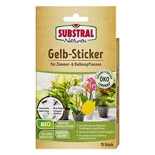 Substral Naturen Bio Gelbstecker, Gelbsticker, insektizidfreie Leimfallen zum Schutz von Zierpflanzen, 15 Stück