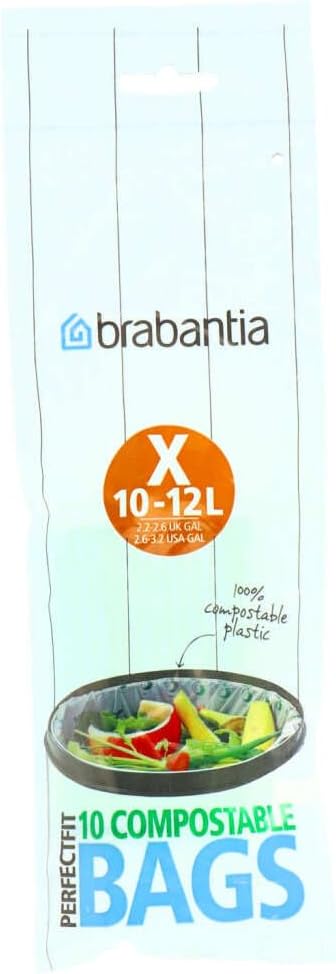 Brabantia Compostable Bin Liners PerfectFit Size X, 10-12L, 10 Bags per roll, White, 10-12 L