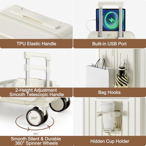 Yorige Luggage Sets for Women Men 4 Piece - Carry on Hardside Suitcase 20inch with USB Port, 360° Spinner Wheels, Duffel Bag, Cup Holder, Lightweight Luggage Set for Travel Vacation - Image 5