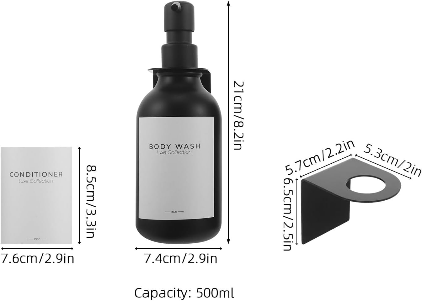 Shampoo Conditioner Dispenser 16 Fl Set, Wall Mounted Oz Matte Black image 2