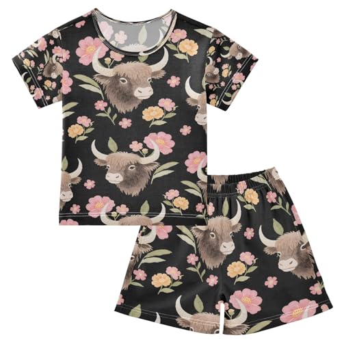 senya High Cows with Flowers A Summer Pajamas Set Short Cotton Sleepwear 2 Piece