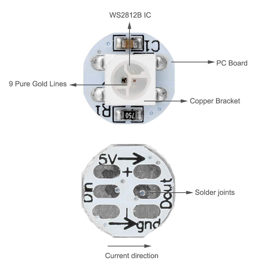 BTF-LIGHTING 100 pezzi WS2812B ECO RGB Lega 5050SMD Chip LED indirizzabili individuali con dissipatore PCB (10mm3mm) WS2811 IC 5050 SMD RGB DC5V incorporato