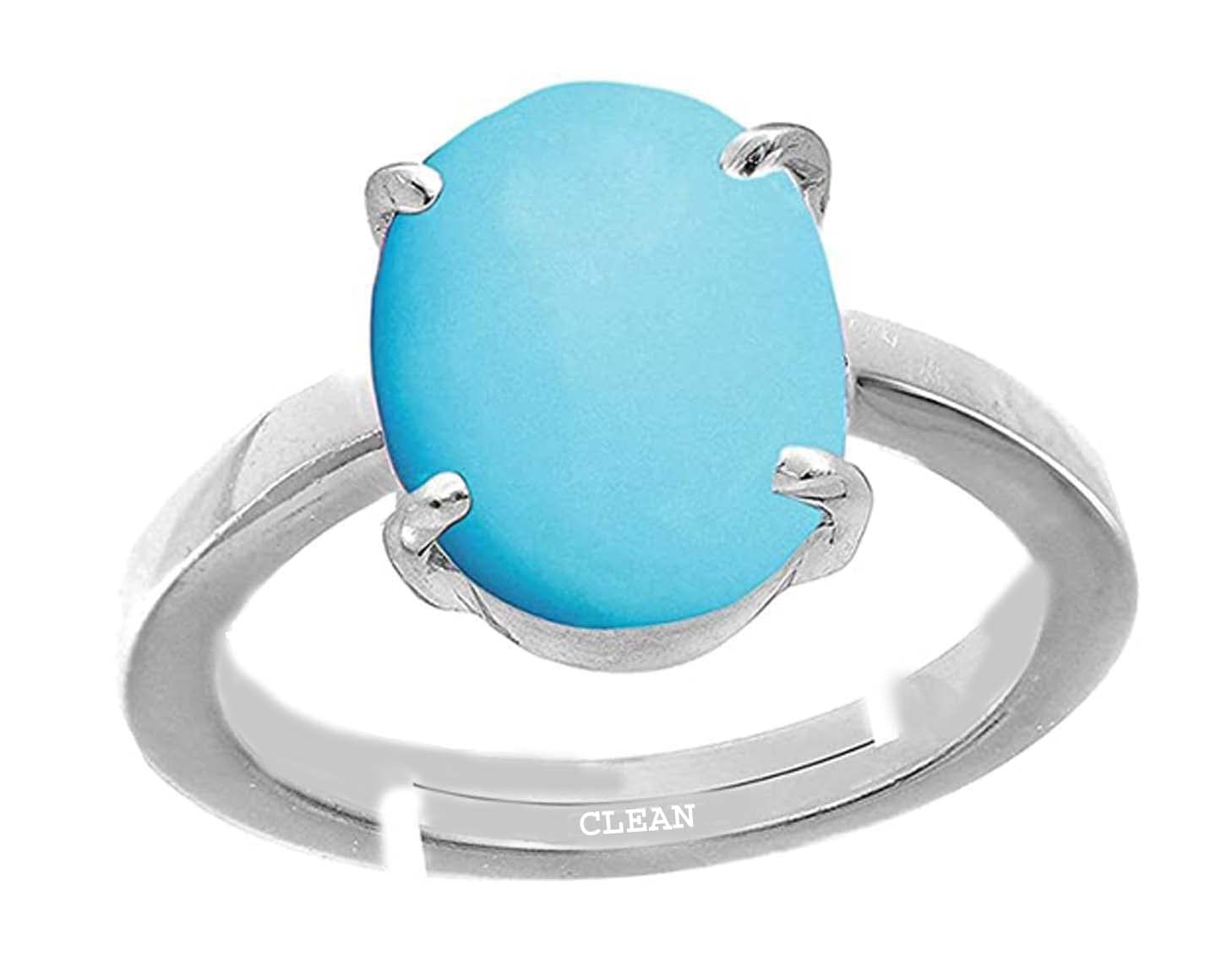 Clean Gems Turquoise/Firoza 3.25 Ratti or 3 Carat Astrological Certified Natural Gemstone bis Hallmark 925 Sterling Silver Adjustable Ring for Unisex - nvr4325