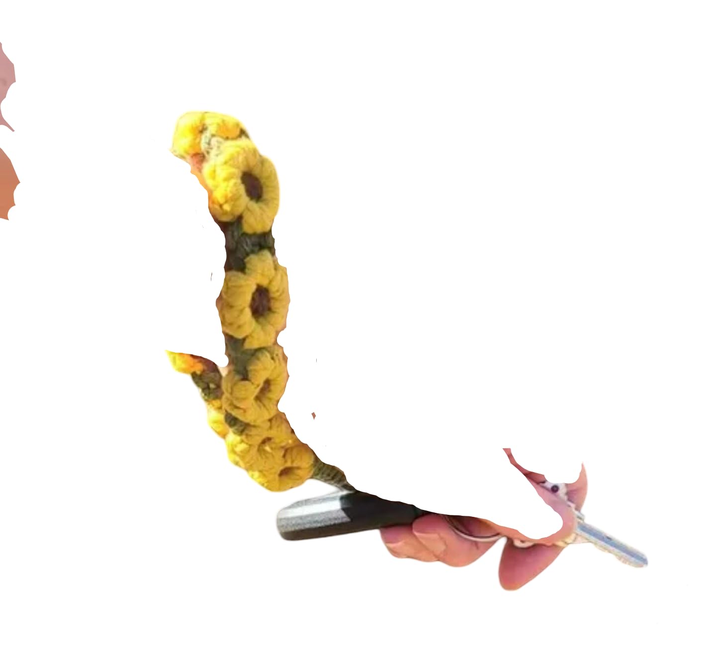 Llavero de muñeca hecho a mano, diseño floral amarillo, llavero decorativo
