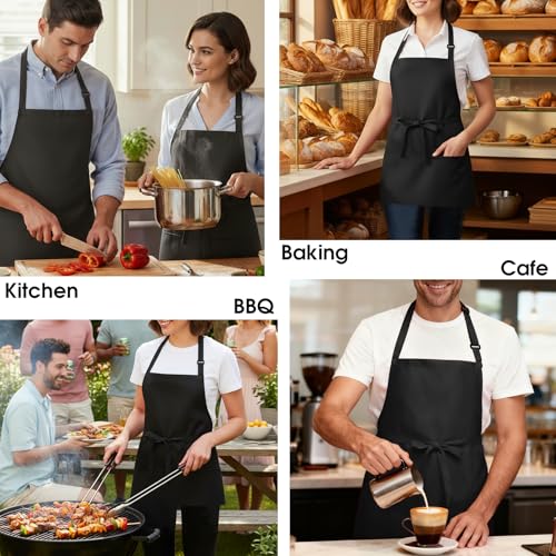 Image of BOHARERS Kitchen Cooking Apron Unisex Adjustable chef apron with 3 pockets, 1 Pack Black