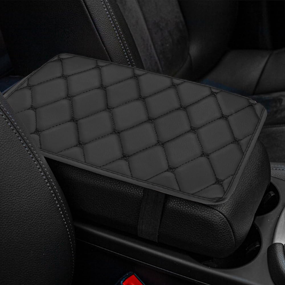 CobearCar Armrest Box Mat, Fiber Leather Car Center Console Cover, Car Armrest Seat Box Cover Accessories Interior Protection for Most Vehicle, SUV, Truck, Black
