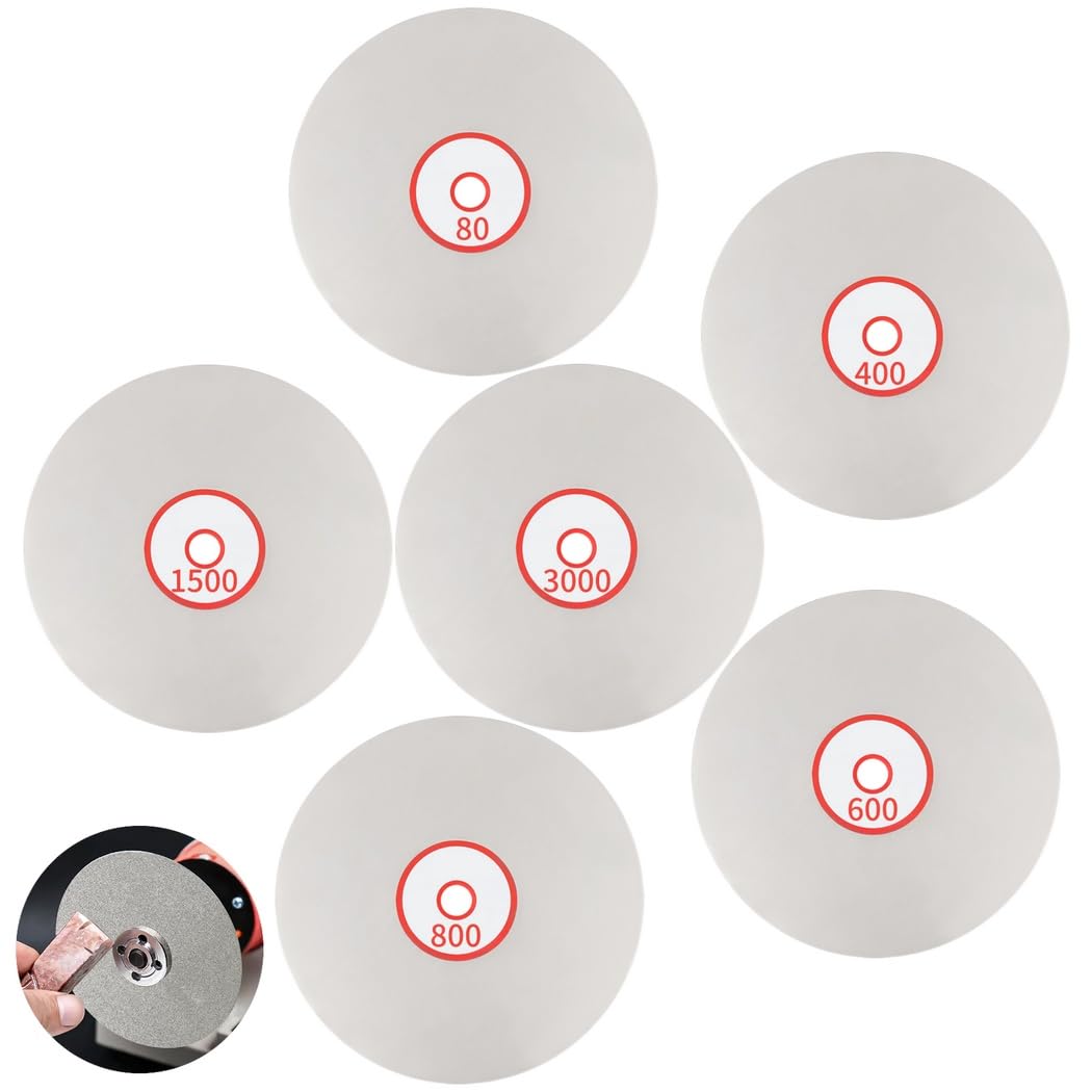 6 Stk. Polierscheiben-Set, 6 Zoll flache Lappscheiben, Schleifscheiben mit 80 400 600 800 1500 3000 Körnung, zum Schleifen und Polieren von Sandstein, Granit, Glas und mehr