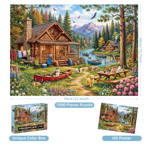 Cabin Getaway Puzzle for Adults 1000 Pieces,Peaceful Log Picnic Lake by Morlune - Used condition - Image 2