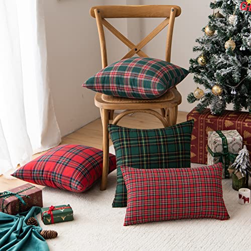 Image of AQOTHES Christmas Plaid Decorative Throw Pillow Covers Red 12x20 Inches