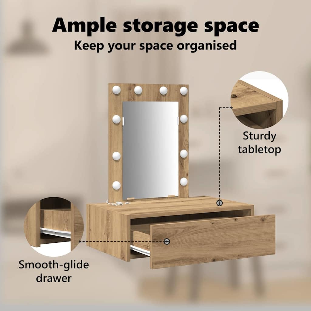 vidaXL Mesa Tocador Marrón 60 x 40 x 70 cm Madera de ingeniería | Ideal para lugares pequeños, El acabado en roble artesano calienta tu decoración, Tiene un cajón grande para tus cosméticos