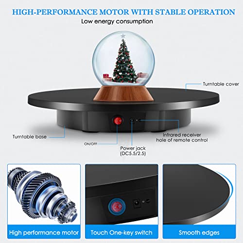PUOSUO Motorized Rotating Display Stand, 23.7 inch / 330Lbs Load ,360 Degree Electric Rotating Turntable for Photography Products Display,Live Video Show,Remote Control Angle(Black)