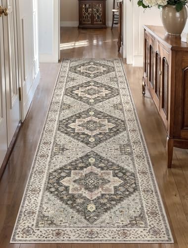 Image of Tangsoo 2x10 Washable Runner Rug for Hallways, Non Slip Vintage Runner Rug, Soft Low Pile Long Runner, Print Distressed Grey Carpet Runners for Kitchen Bedroom Entryway Bathroom Living Room