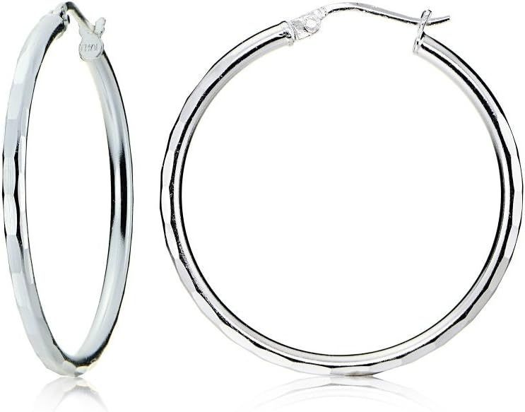 Hoops & Loops Sterling Silver 2mm Hammered Round Hoop Earrings
