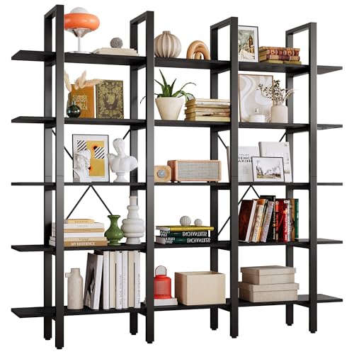IRONCK Bookshelves Triple Wide 5 Tiers Large Open Shelves, Display