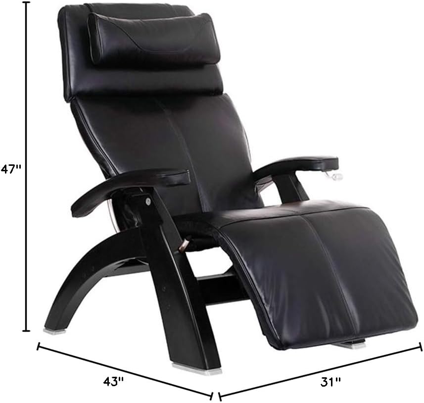 Perfect Chair Human Touch PC-420 Premium Full Grain Leather Hand-Crafted Zero-Gravity Matte Black Manual Recliner, Black