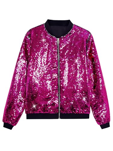 Image of Lars Amadeus Sequin Varsity Jacket for Men's Zipper Party Disco Flip-Sequin Shiny Bomber Jackets
