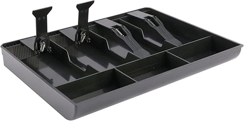 Miniatura 2 de Bandeja de inserción de cajón de cajero con clips de plástico, 4 rejillas y 3 cajas de monedas, cajón de almacenamiento de monedas de libre acceso