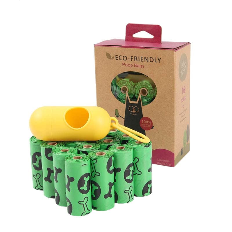 Image of dog poop bags-Eco-friendly and Biodegradable dog poop bags with a dispenser , lavender scented -13*9 inches: 240 bags(16 ROLLS)