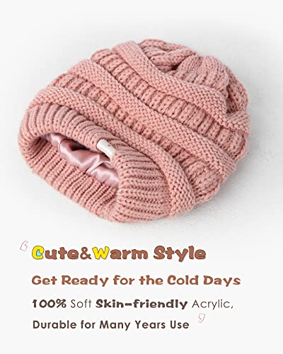 Yanibest Toddler Winter Hat Satin Lined Baby Beanie Infant Skull Cap Knit Warm Soft Winter Hat Girls Boys Pink #TOP5