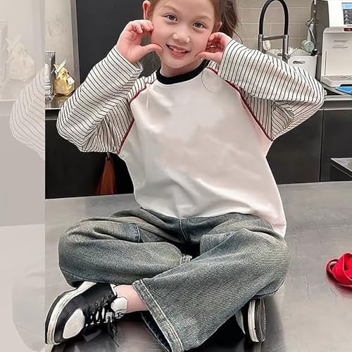 Girls Color Block Raglan T-Shirts Kids Loose Casual Striped Crewneck Top Tops Boys Basic Long Sleeve Tees for 2-11 Years4