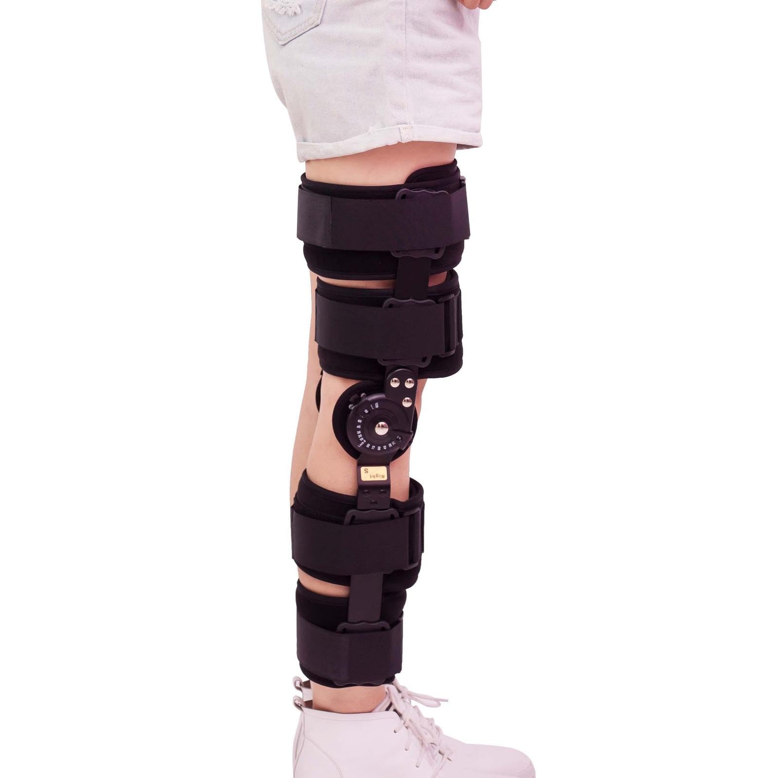 Rodillera Unisex con Bisagras Rom, Férula Para Hombres y Mujeres, Inmovilizador de Rodilla Posoperatorio Ajustable Para Desgarro de Menisco, Recuperación Cirugía, Rehabilitación,S(Below165cm)
