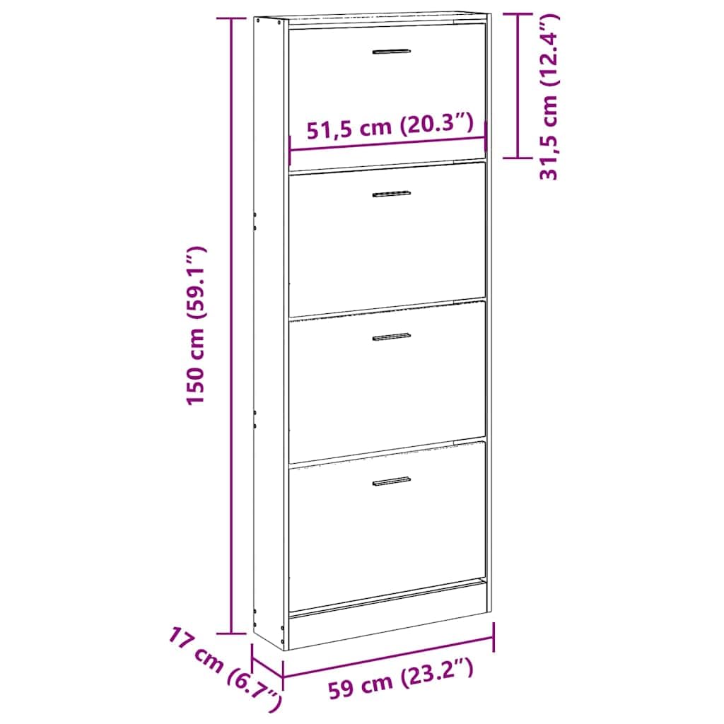 Biała szafka na buty 59x17x150 cm drewno kompozytowe 4 szuflady
