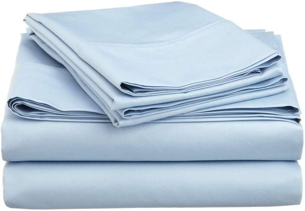 1000 TC 100% Egyptian Cotton Sleeper Sofa Bed Sheet Set Solid Queen Size (60"x 74"x 7") Color Light Blue with 4 -PCS Fitted Straps Premium Quality
