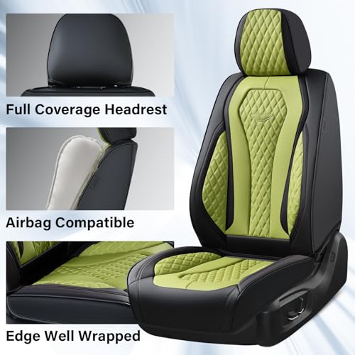 Image of Coverado Seat Covers Front Seats, Green Car Seat Covers 2 Pack, Driver Seat Cover, Luxury Automotive Seat Covers, Car Seat Cushion, Front Car Seat Covers Leather Seat Protector Fit for Most Cars