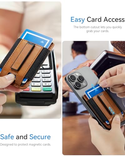 Image of Phone Card Holder Wallet with Stand, Hold 6 Card for iPhone Andriod | Stretch fabric card holder stick on back of phone case. Built-in stand for hands-free viewing. Holds 6 credit /ID cards