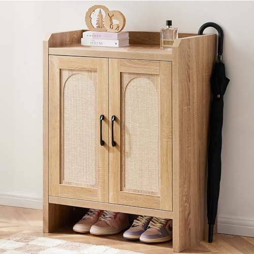 Shoe Cabinet Storage for Entryway, Natural Rattan Shoe Storage Ca...