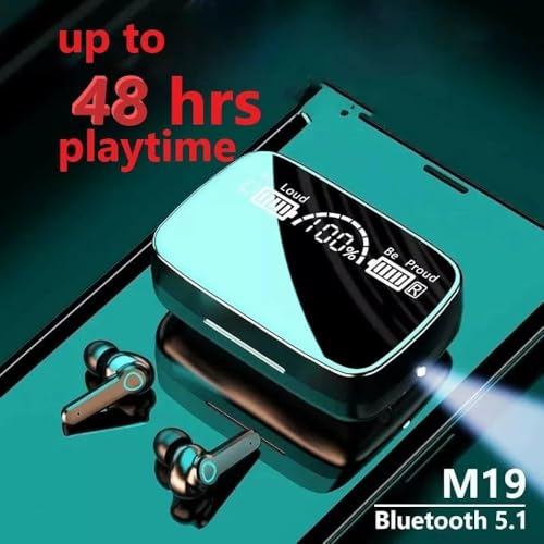 Image of M19 TWS Wireless Earbuds with LED Display & Torch | 30H Playtime, Bluetooth 5.1, ENC Noise Cancellation, Low Latency, IPX7 Waterproof, Deep Bass Earphones
