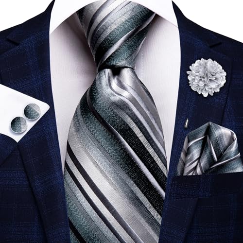 Image of Hi-Tie Men's Silk Ties Formal Woven Classic Necktie Pocket Square Cufflinks Lapel Pin Set Wedding Business