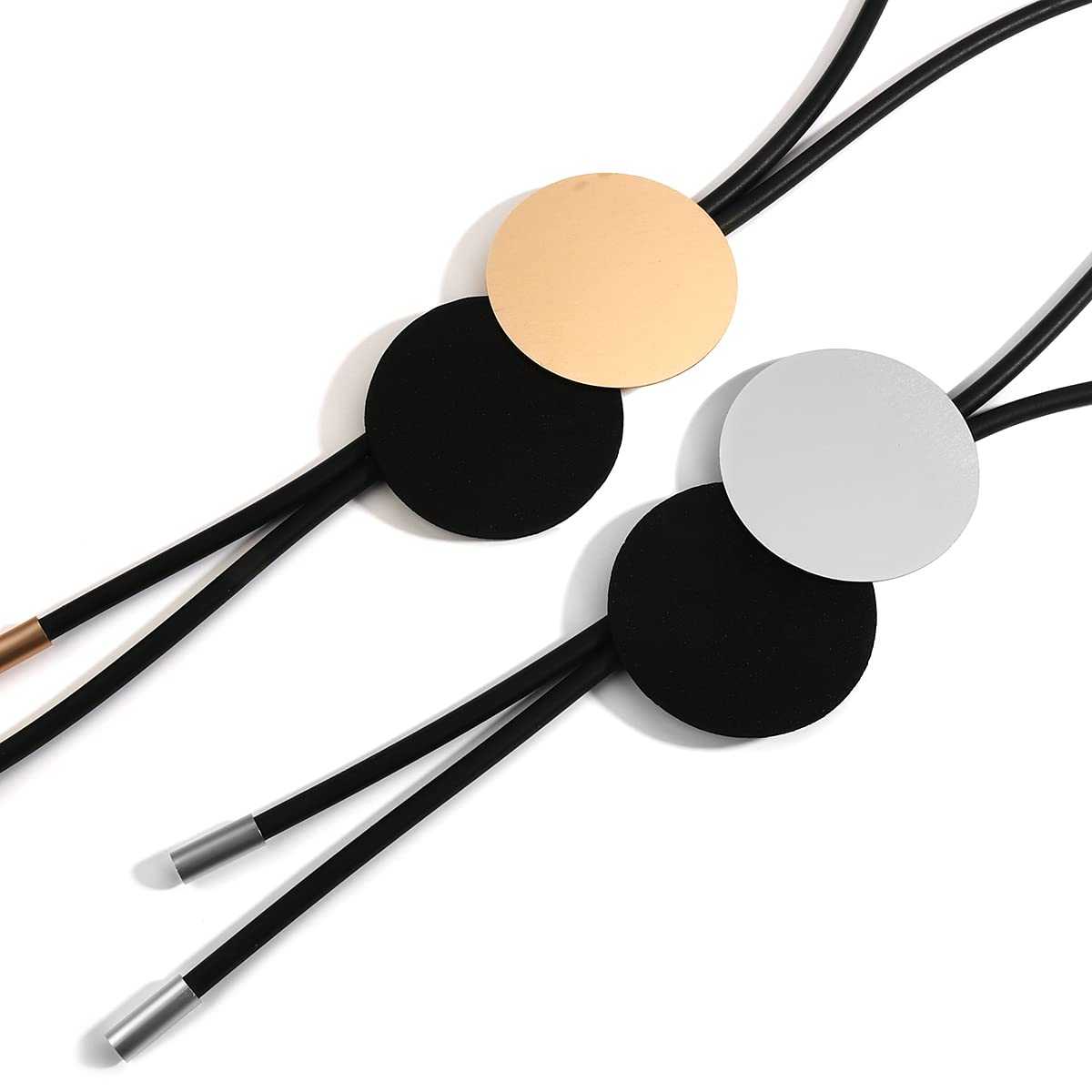 Collares Collar Mujer hombre Colgante Cadena De Suéter Largo De Goma Negra, Collares Con Colgante Redondo De Aluminio Simple Para Damas De Oficina