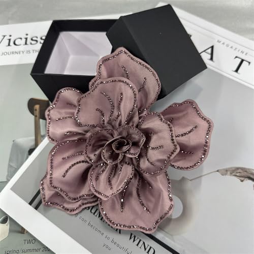 Image of Fabric Rhinestone Flower Big Brooch Lapel Pins for Women Elegant Crystal Floral Brooches Pin for Dresses Suit Accessories Jewelry Boutonniere Corsage Wedding Party 5.5in