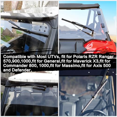 Image of UTV Windshield Wiper Kit - 12V 30W Electric Wiper Motor with 16 inch Blade & 16 inch Arm, Compatible with Polaris Ranger RZR 570 /900 /1000, Compatible with Can-Am Defender, Maverick X3