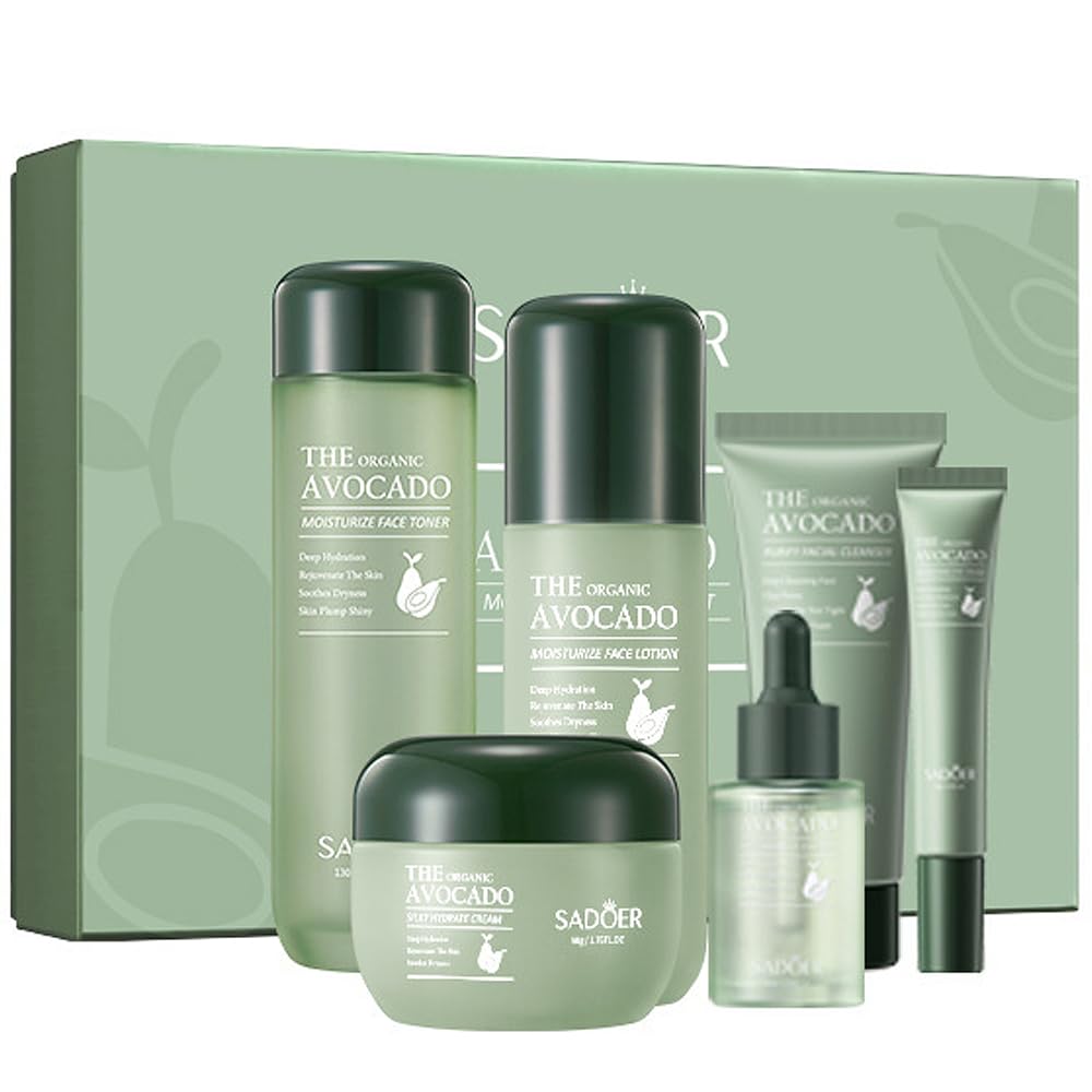 Yasovigi Avocado Skincare Sets, 6pcs Skin Care Gift Set with Lip Balm, Toner, Lotion, Face Serum, Eye Cream For Hydrating Skin, Anti-Aging Skin For Women Teen Girls (Extra Large, 6, Count)