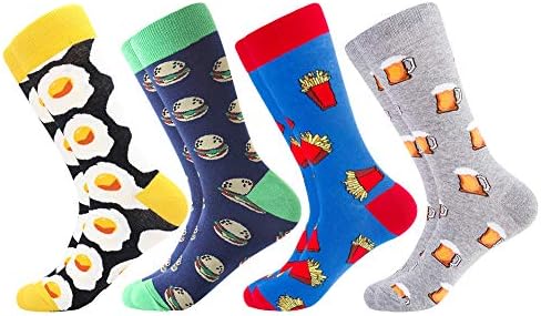 Men's Fun Dress Socks, Colorful Funky Socks for Men, Fancy Novelty Funny Patterned Casual Combed Cotton Office Socks,Mid Calf Cool Crazy Socks Unique & Striking Design
