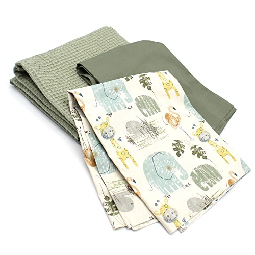 VmG-Store Waffelpique + Baumwollstoff Set farblich abgestimmt Waffel Stoff 100% Baumwollstoff Tex Standard 100 (Afrika Tiere Set25)