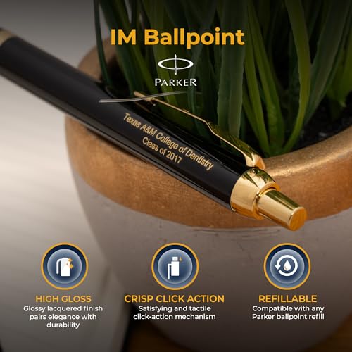 Image of Engraved Parker Pen | Personalized Parker IM Black Lacquer and Gold Trim Ballpoint | Custom Engraved Gift Pen for Birthdays and New Job Celebrations