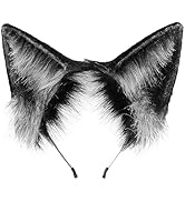 ILUFAM Faux Fur Fox Ears Headband Furry Wolf Ears Cosplay Headwear Halloween Party Headpiece for ...