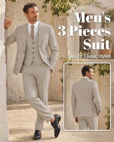 Image of MY'S Men's Suit Slim Fit One Button 3-Piece Suit Blazer Dress Business Party Jacket Vest & Pants