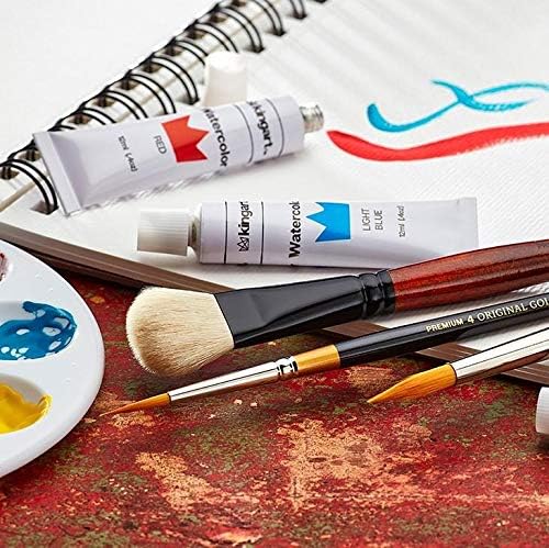 Miniatura 10 de KINGART 1050A Premium 6 Pc. Juego de pinceles planos ovalados para artista, pelo de cabra natural súper suave, mango corto, 6 tamaños para aceite,