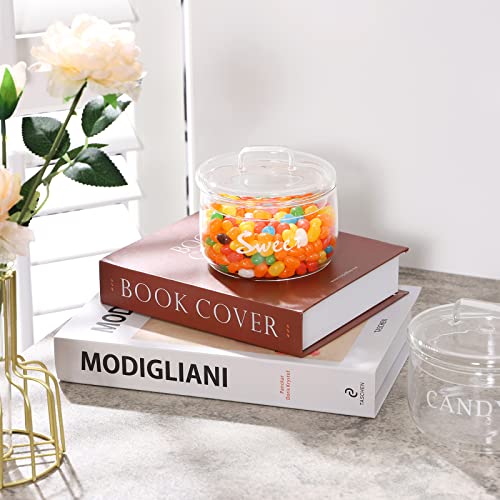 11Oz Glass Candy Dish With Lid Covered Candy Bowl Decorative Cookie Jar Clear Salad Bowl Buffet Storage Container For Home Kitchen Coffee Table Office Desk And Party Wedding ( Diameter: 4.33 Inch ) #TOP1