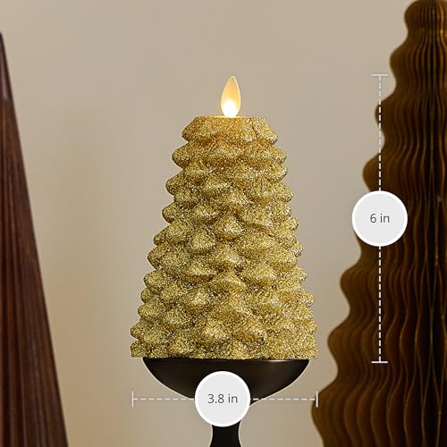 Image of Luminara Rich Gold Glitter Flameless LED Candle North Tree Moving Flame Pillar (3.8 inch x 6 inch)